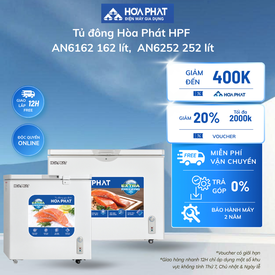 Tủ đông Hòa Phát HPF AN6162 162 lít/AN6252 252 lít - Có bánh xe di chuyển, Điều chỉnh nhiệt độ bên n