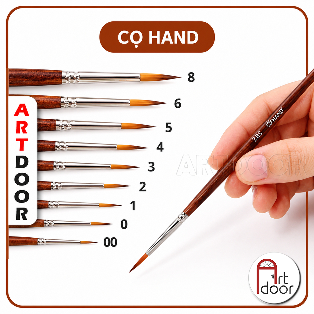 [ARTDOOR] Cọ vẽ Đầu Tròn HAND (ZBS) thân Nâu