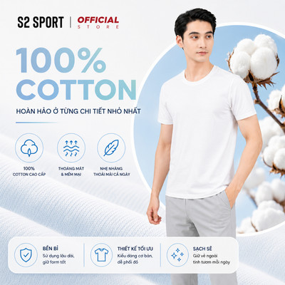 Áo thun nam trơn cổ tròn S2 SPORT kiểu lót trong 100% cotton thoáng mát thấm hút mồ hôi - SC22