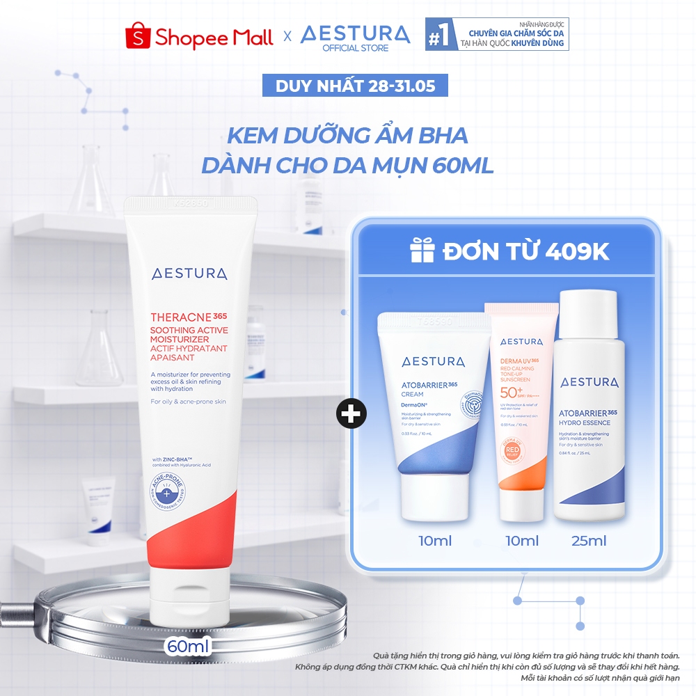 Kem dưỡng ẩm BHA dành cho da dầu mụn AESTURA THERACNE365 Soothing Active Moisturizer 60ml