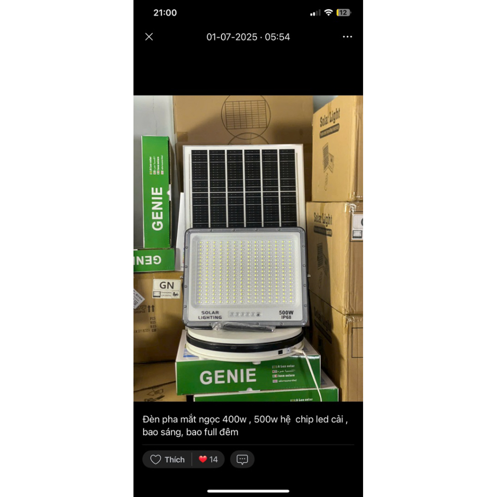 Đèn pha năng lượng mặt trời chống chói 500w hãng solar light