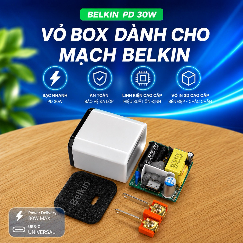 Vỏ box cốc sạc dành cho mạch Belkin 30w, Vỏ in 3d chất lượng cao