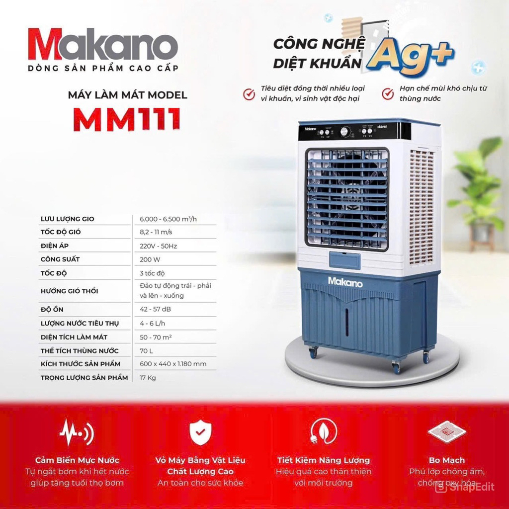 Quạt Hơi Nước Makano MM111 70L - Mát Sâu Phòng Khách, Quán Cafe