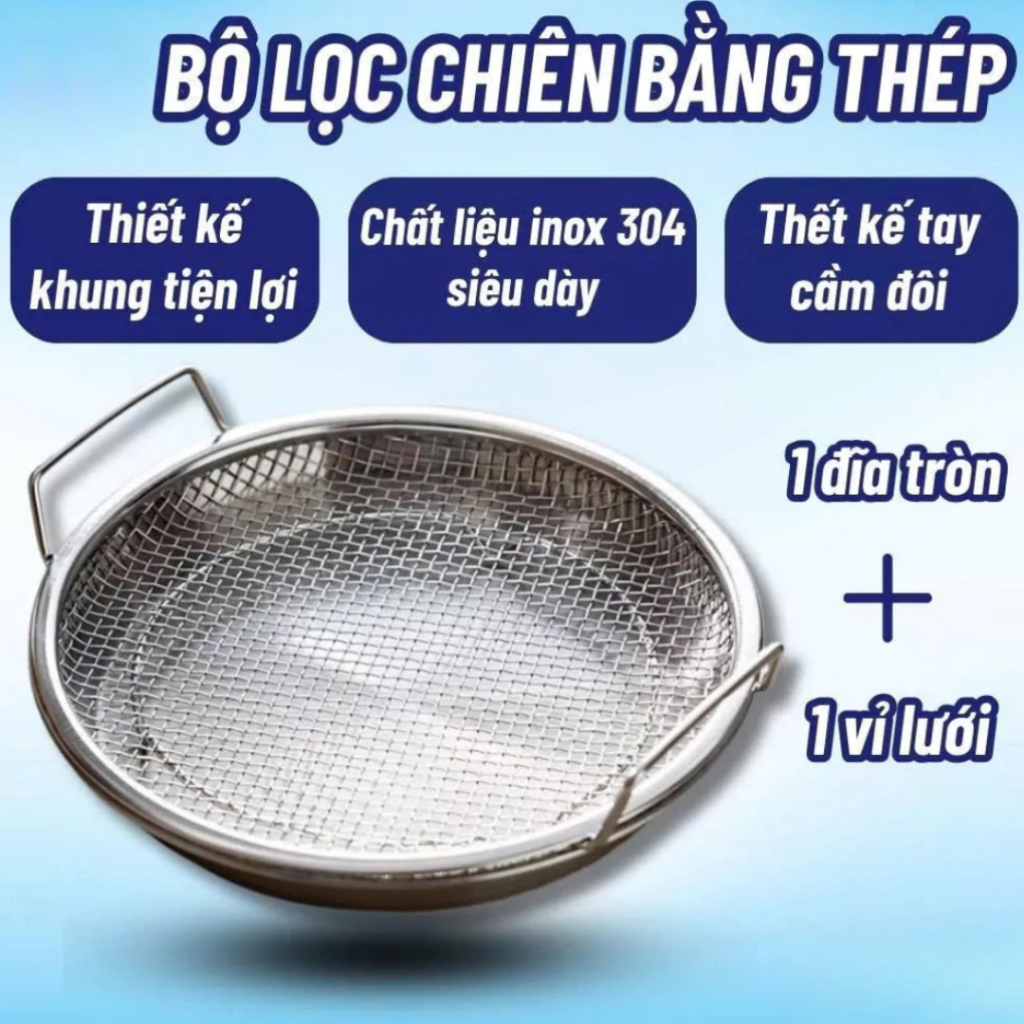 Set Khay Inox 304 Kèm Vỉ Lưới Lọc Dầu Đựng Đồ Chiên Rán Chống Gỉ Bền Đẹp Dễ Vệ…
