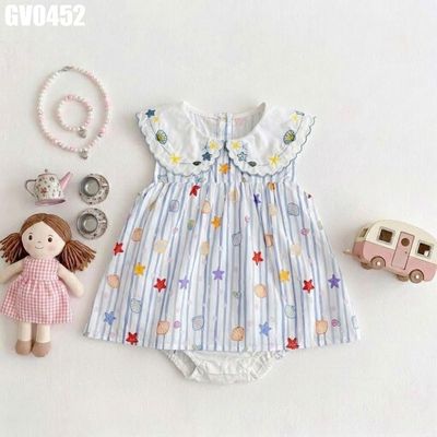 Váy Bé Gái Dáng Chữ A Cổ Sen Viền Sò Họa Tiết Đại Dương Đi Biển Siêu Xinh MINTSCLOSET GV0452