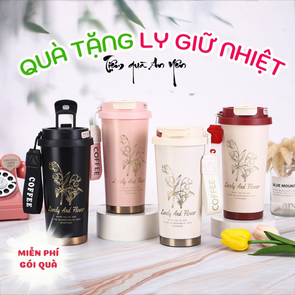 Quà Tặng Ly Giữ Nhiệt Hoa Linh Lan Trắng Inox 316 530ml Tiệm Quà An Yên,Bình Nước Giữ Nhiệt Quà Tặng
