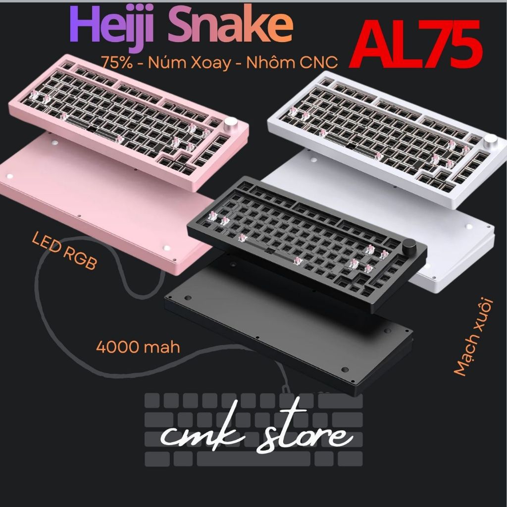 Kit Bàn Phím Cơ Nhôm 75% -Heiji Snake AL75 - Núm Xoay - RGB - Mạch Xuôi - Anode