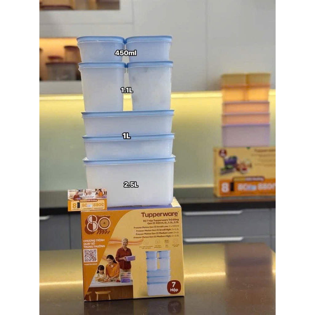 Set 7 Hộp Trữ Đông Dẻo Tupperware (kèm vỏ hộp)