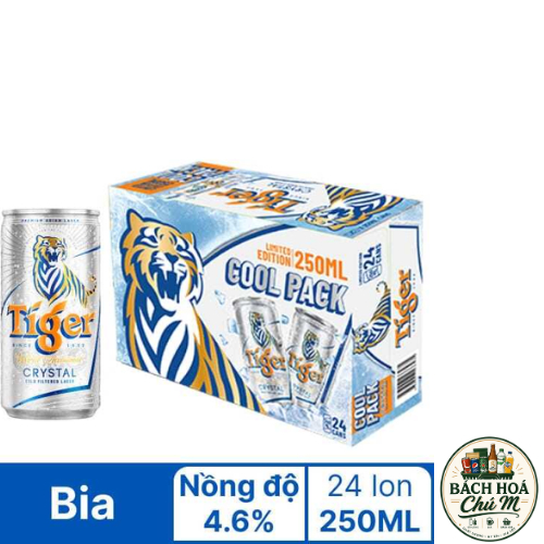 Thùng 24 lon bia Tiger Crystal Coolpack 250ml