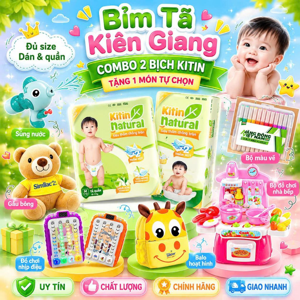 [ QUÀ TỰ CHỌN ] COMBO 2 BỊCH TÃ KITIN NATURAL ĐỦ SIZE DÀNH CHO BÉ