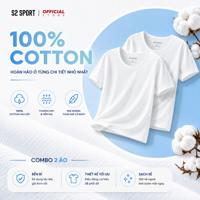 COMBO 2 Áo thun nam S2 SPORT kiểu lót trong sơ mi 100% cotton mềm siêu nhẹ thấm hút mồ hôi SC22.CB2
