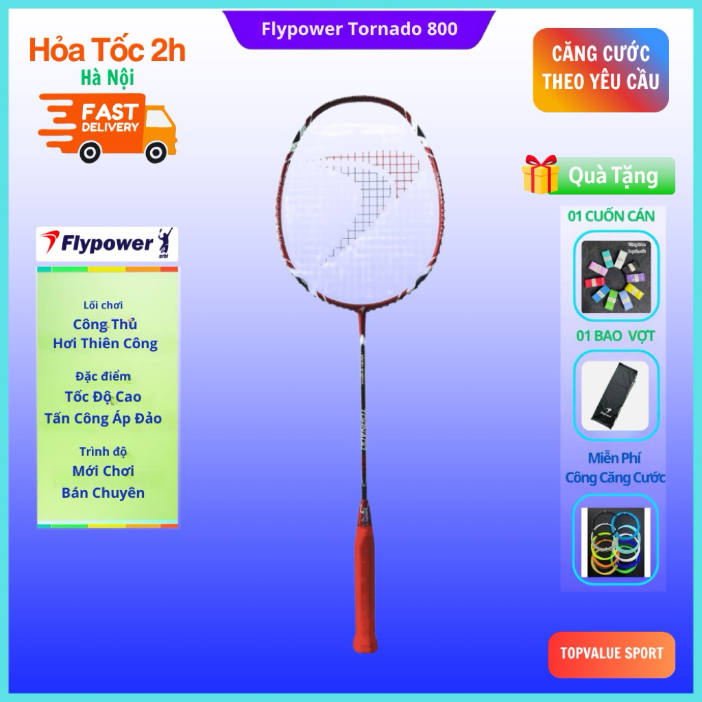 【Tặng áo Yonex 220k】 Vợt cầu lông Flypower Tornado 800 chính hãng, tặng kèm cuốn cán và bao nhung