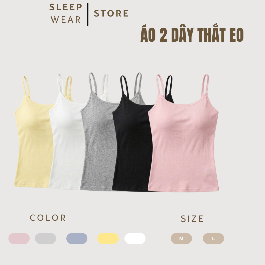 Áo 2 dây thắt eo hách dáng chất cotton co dãn 4c