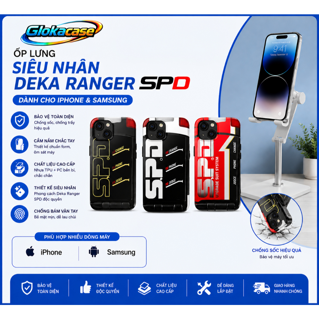 GLOKA Ốp lưng iPhone & Samsung siêu nhân Deka Ranger SPD License thiết kế chắc chắn 2 lớp bảo vệ chố