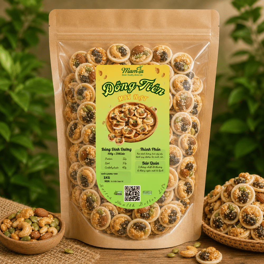1KG Bánh Đồng Tiền Mix Hạt Dinh Dưỡng LOẠI 1, Bánh Hạt Hỗ Trợ Ăn Kiêng, Đồ ăn vặt nhiều dưỡng chất