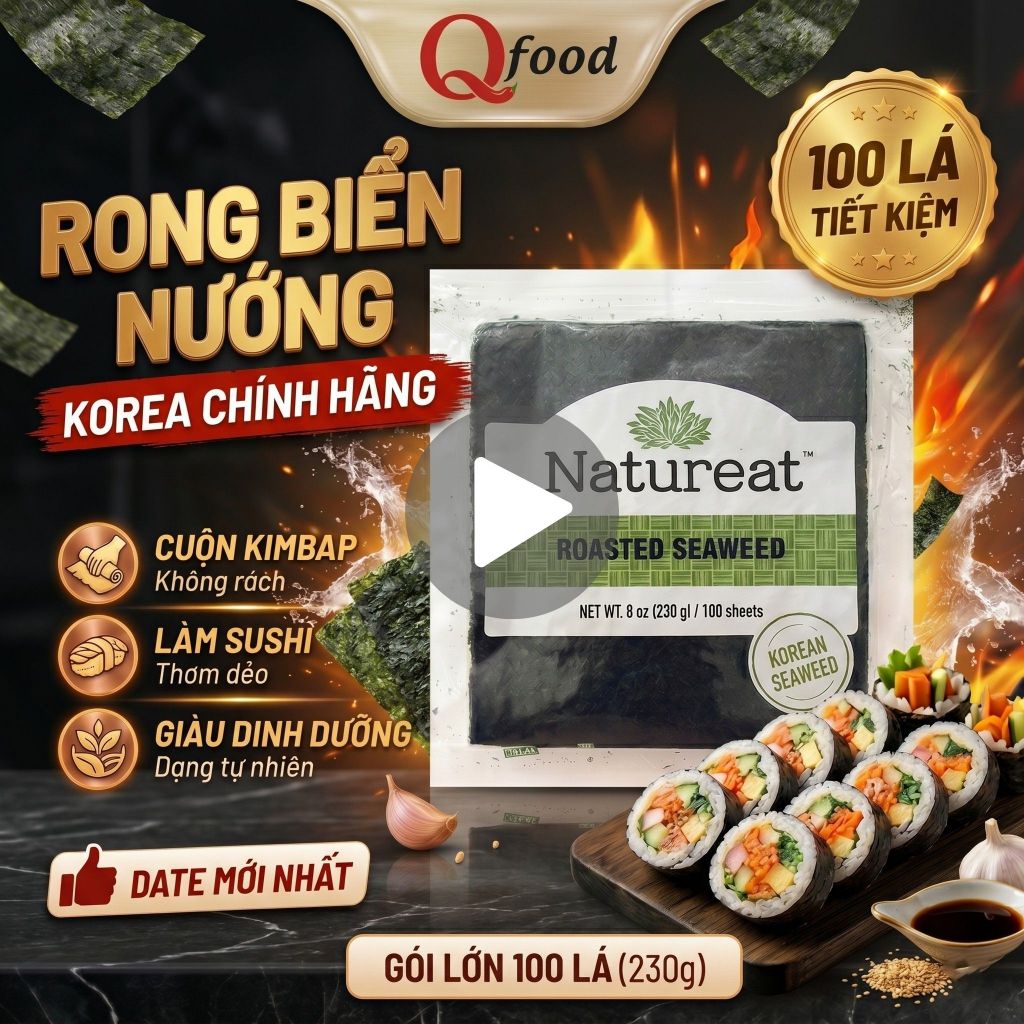 rong biển cuộn cơm - natureat 100 lá (230g) cj foods - rong biển cuộn kimbap - qfood