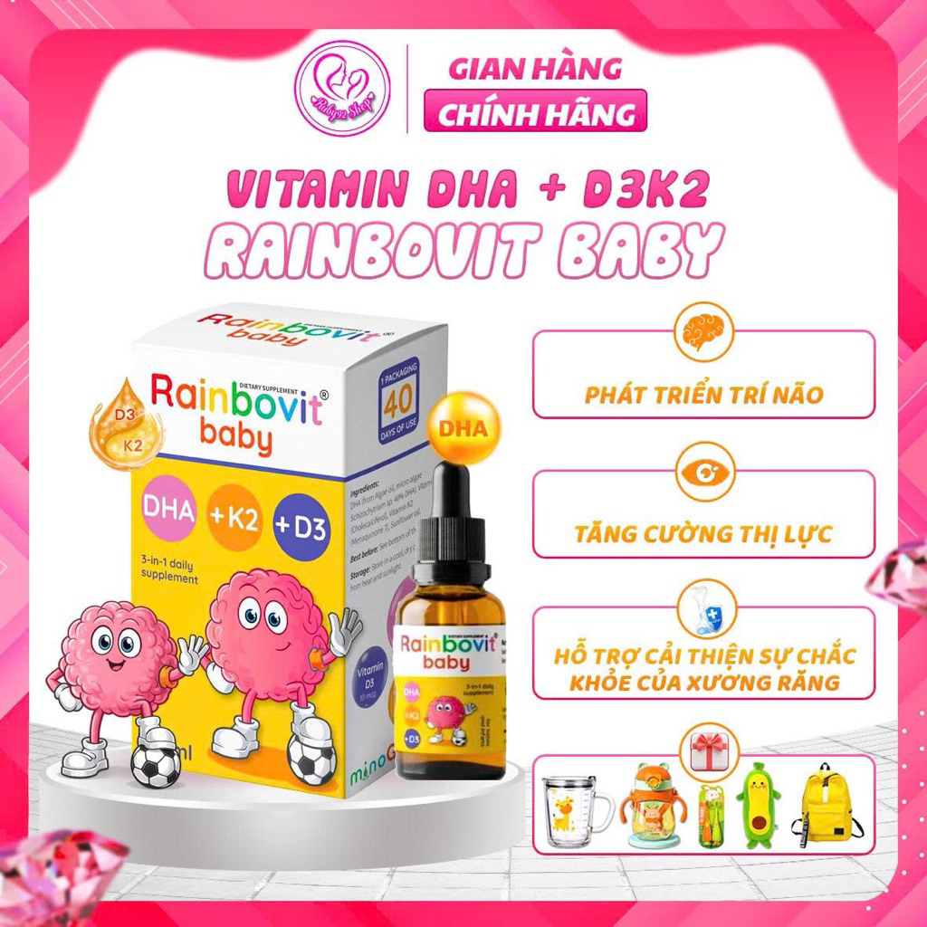 Vitamin DHA +K2D3 Rainbovit baby 10ml hỗ trợ bé thông minh và tăng chiều cao vượt trội