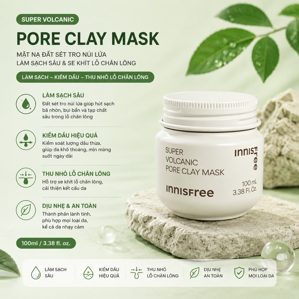 [NEW] MẶT NẠ HÚT MỤN BÃ NHỜN ĐẤT SÉT INNISFREE