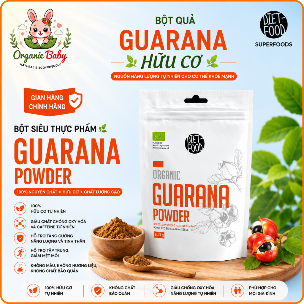 Bột quả Guarana hữu cơ 100g Diet Food Organic Guarana Powder