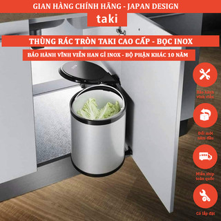 Thùng Rác Tủ Bếp TAKI CAO CẤP, Thùng Rác Tròn Gắn Cánh, Vỏ Bọc INOX Siêu Bền- Bảo Hành Vĩnh Viễn - Có Thợ Lắp