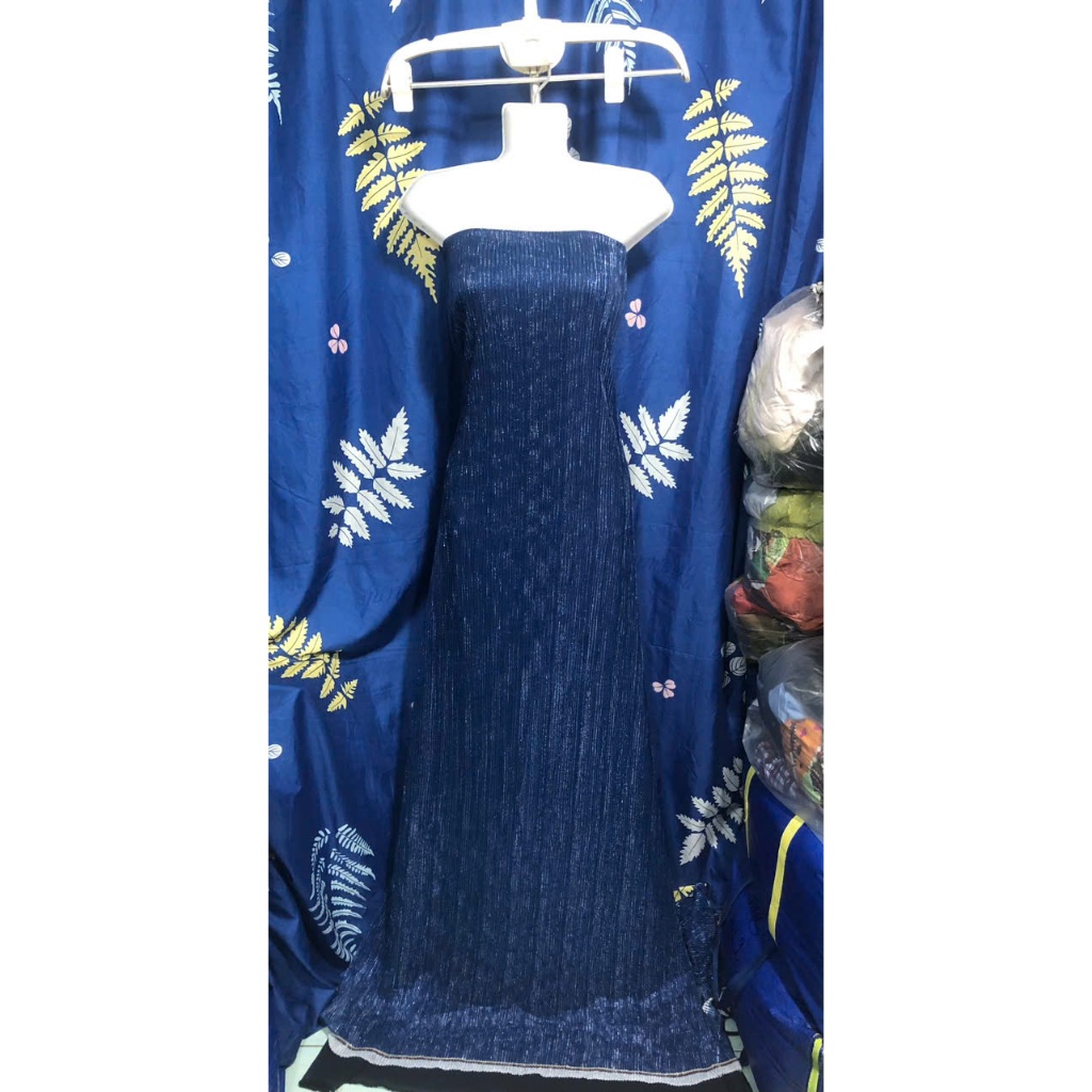 E322 - Vải Voan thun dập ly ánh kim tuyến co dãn 4 chiều, nền xanh than