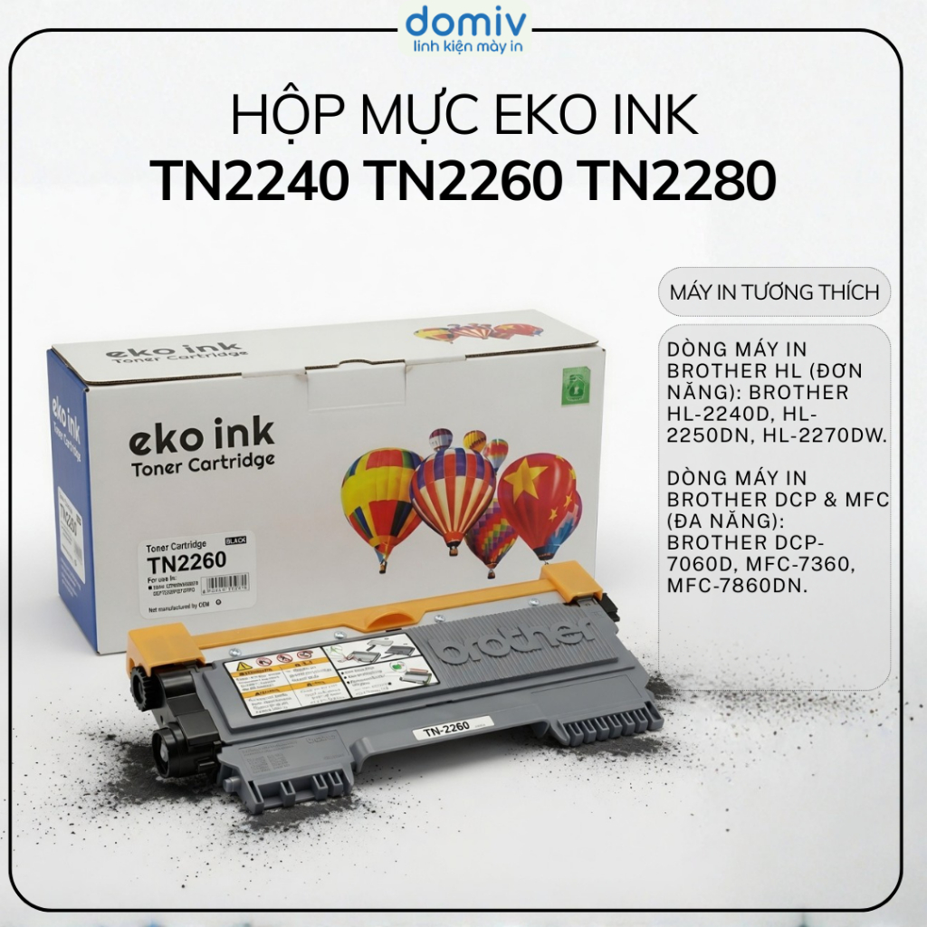 Hộp Mực Eko Ink TN2240 TN2260 TN2280 Cho HL2240D 2250DN 2270DW DCP7060D MFC7360 7860DN Đậm Nét