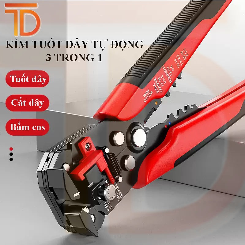 Kìm Tuốt Dây Điện Tự Động 3 Trong 1, Kìm Cắt Dây Bấm Cos Đa Năng, Tuốt Dây, chất lượng cao.