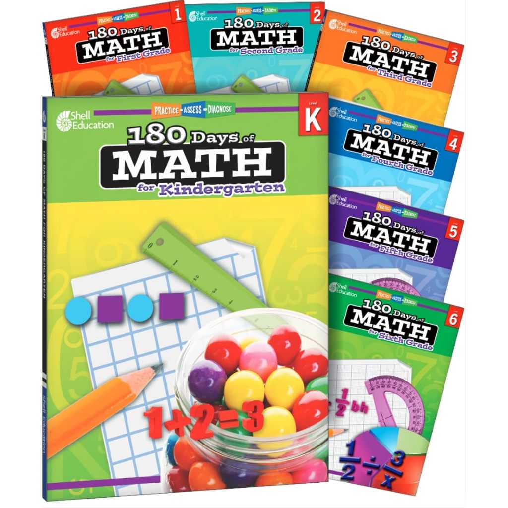180 Days of Math - Từ Grade K,1,2,3,4,5,6 - In đen trắng tách lẻ