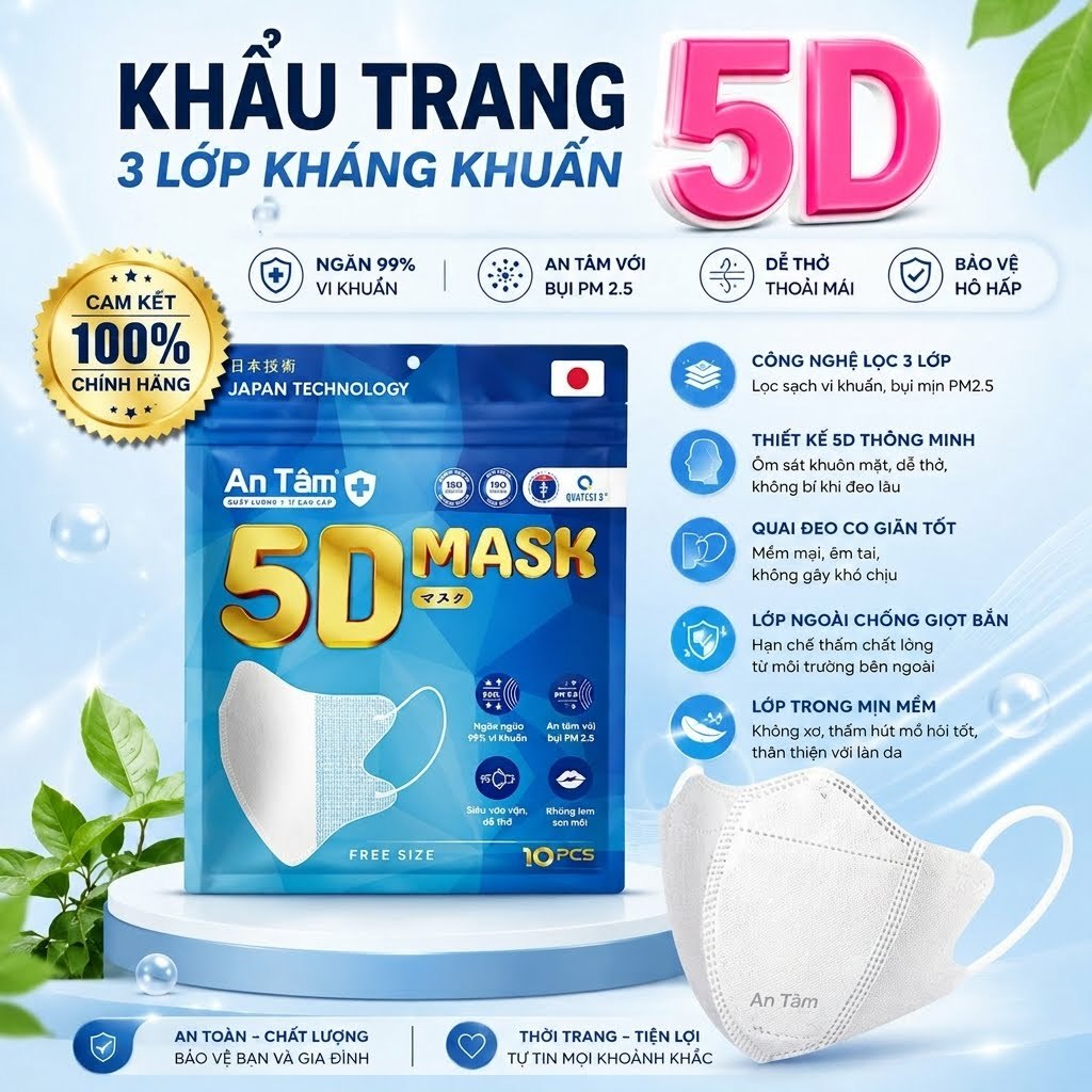 Khẩu Trang 5D An Tâm - Combo Đại Tiết Kiệm 300 cái