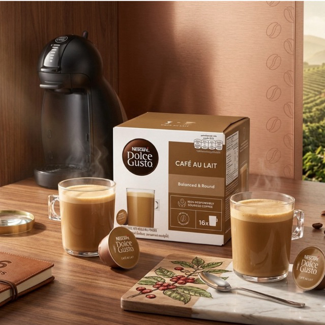 (Dành cho máy Dolce Gusto) - Cà phê viên nén vị sữa Au Lait Nescafe Dolce Gusto nhập UK hộp 16 viên