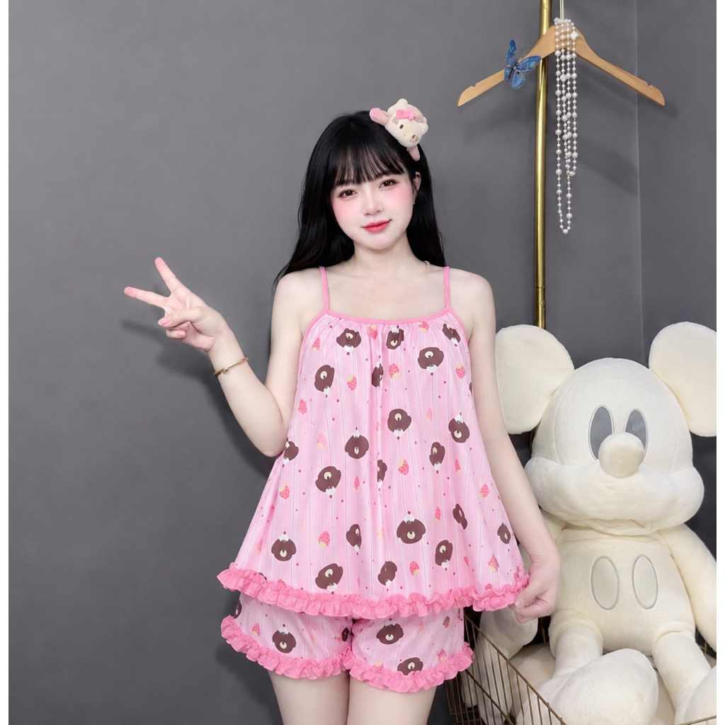Đồ bộ lụa dễ thương có túi quần,phối bèo màu đẹp