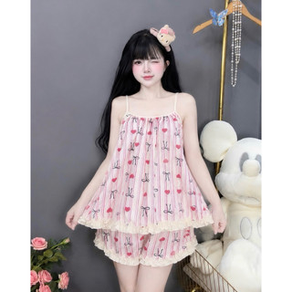 Đồ bộ lụa dễ thương có túi quần,phối bèo màu đẹp