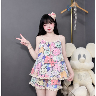 Đồ bộ lụa dễ thương có túi quần,phối bèo màu đẹp