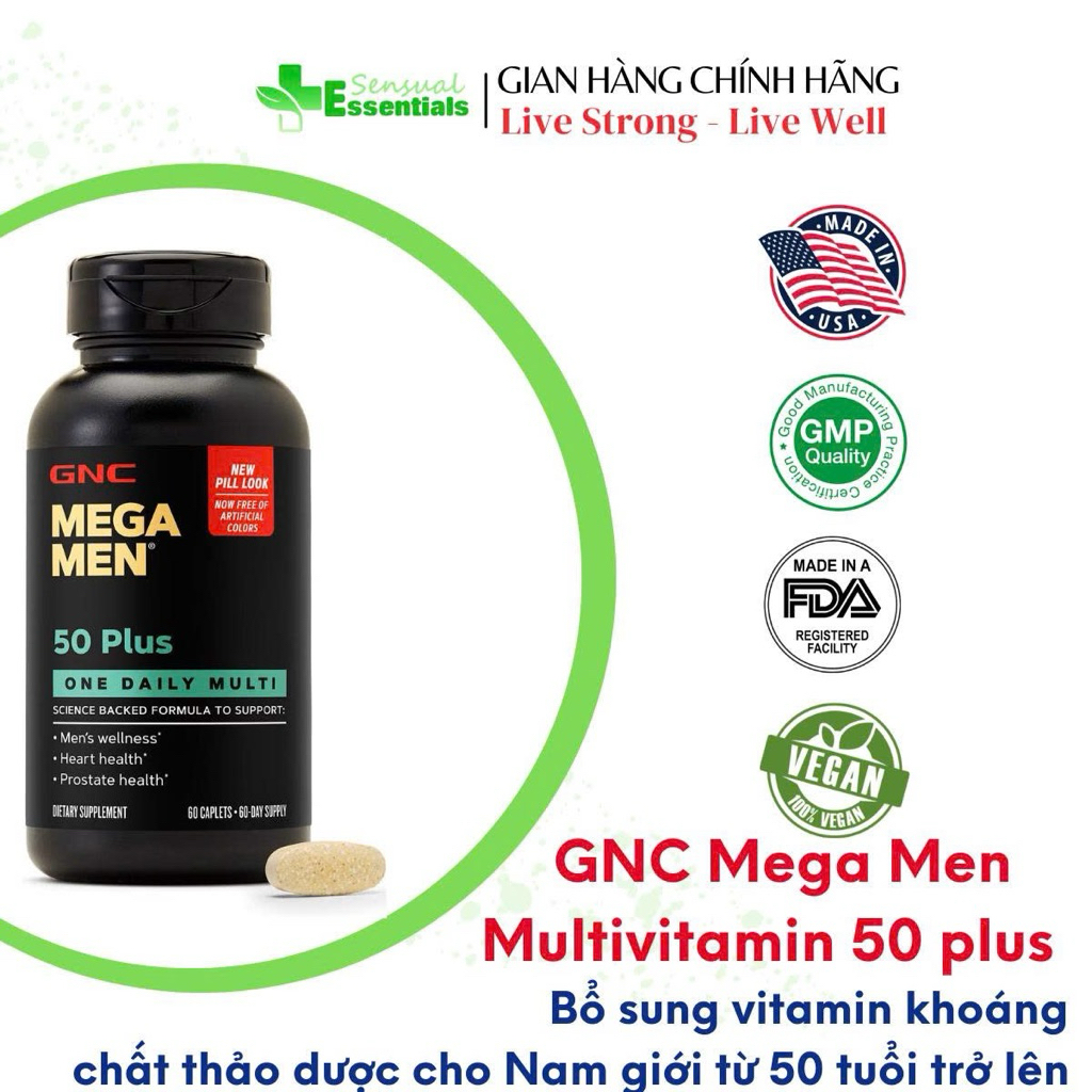 [CHÍNH HÃNG] Viên bổ sung vitamin Cao Cấp GNC Mega Men 50 plus one daily cho Nam giới từ 50 tuổi