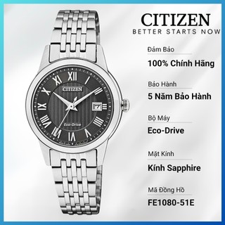 Đồng hồ nữ citizen eco-drive dây thép không gỉ fe1080-51e - mặt đen