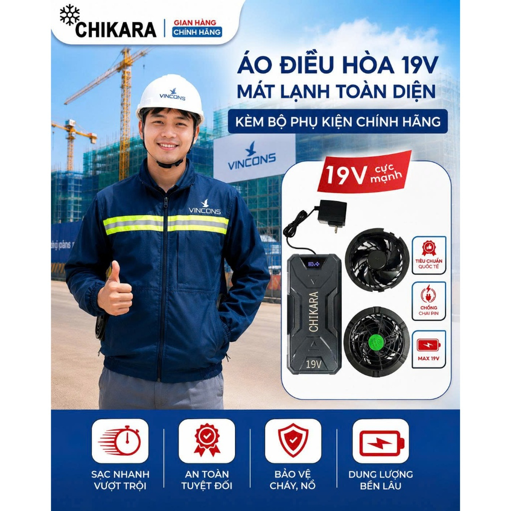 ÁO ĐIỀU HÒA VINCONS – TƯƠNG THÍCH NHIỀU DÒNG PIN QUẠT KENKO, FUJIKI, AZUKI, CHIKARA