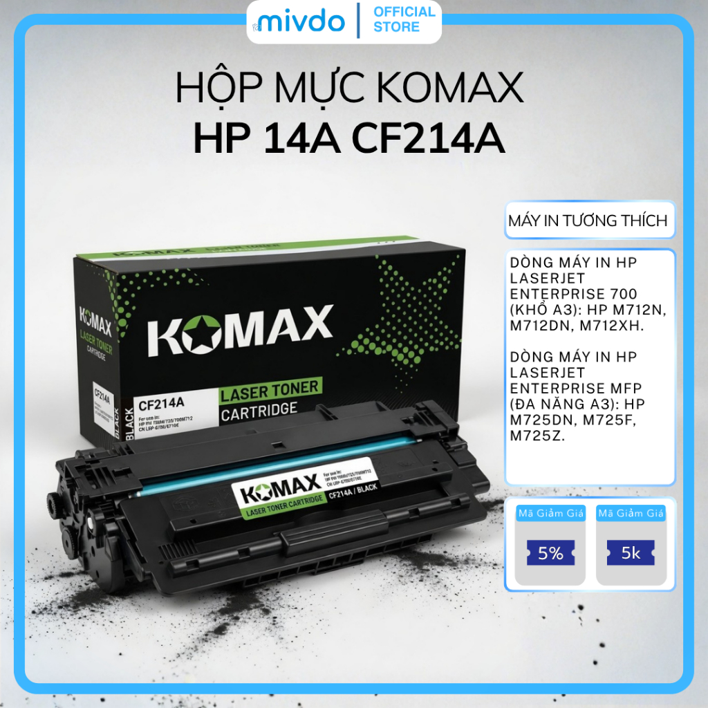 Hộp Mực Komax 14A CF214A Dùng Cho HP M712N M712DN M712XH M725 Canon 8780X Bền Đẹp Ổn Định