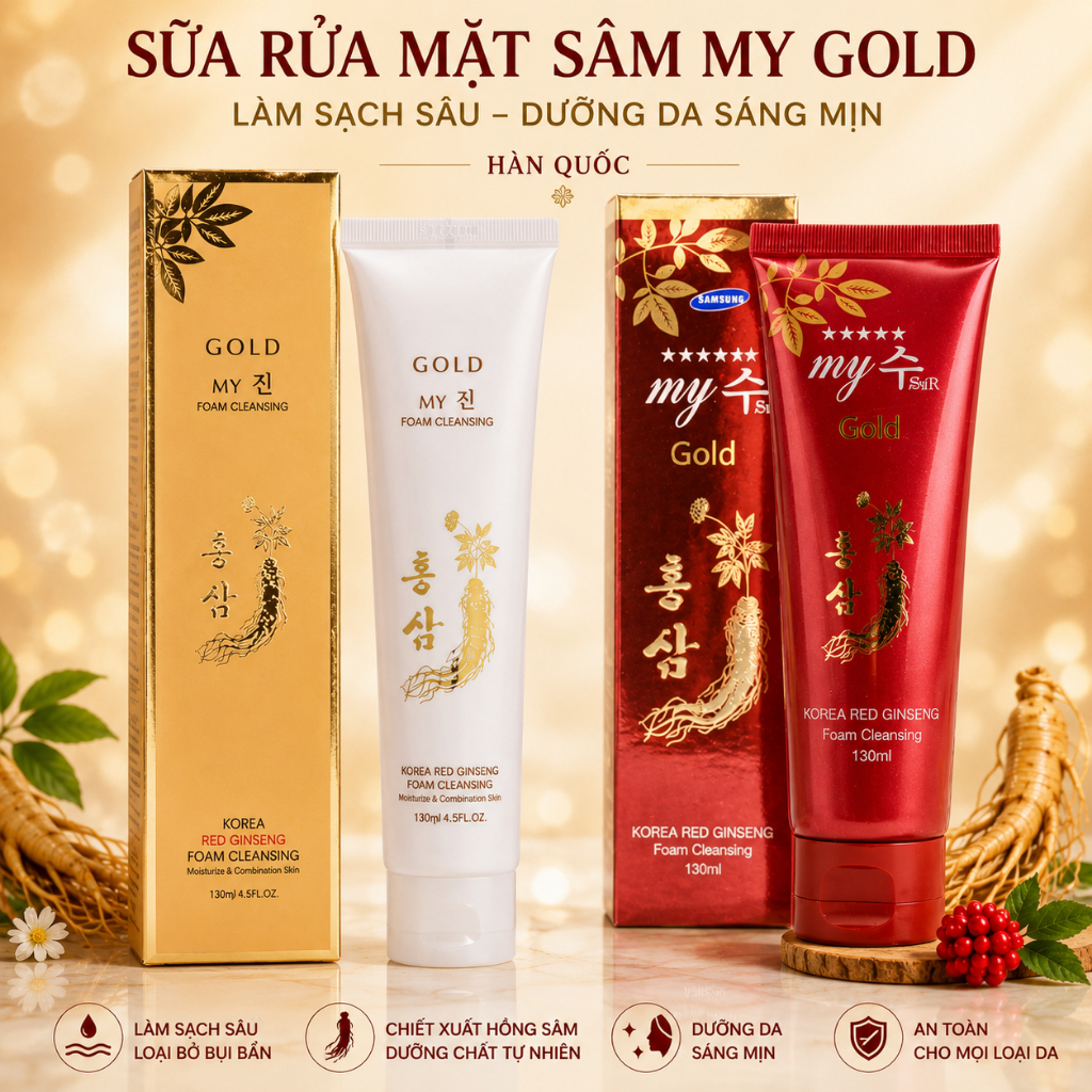 Sữa Rửa Mặt Sâm My Gold Chiết Xuất Nhân Sâm Hàn Quốc – Sạch Mụn, Dưỡng Ẩm, Da Sáng Mịn