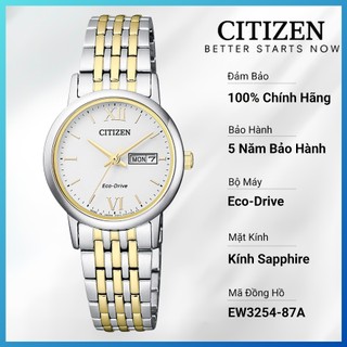 Đồng hồ nữ citizen eco-drive dây thép không gỉ ew3254-87a - mặt trắng