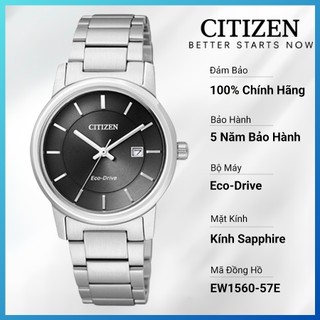 Đồng hồ nữ citizen eco-drive dây thép không gỉ ew1560-57e - mặt đen