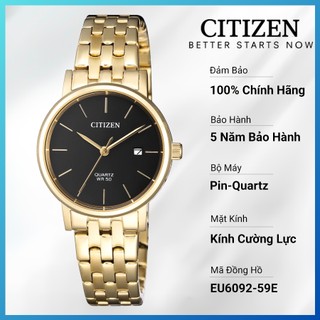 Đồng hồ nữ citizen pin-quartz dây thép không gỉ eu6092-59e - mặt đen