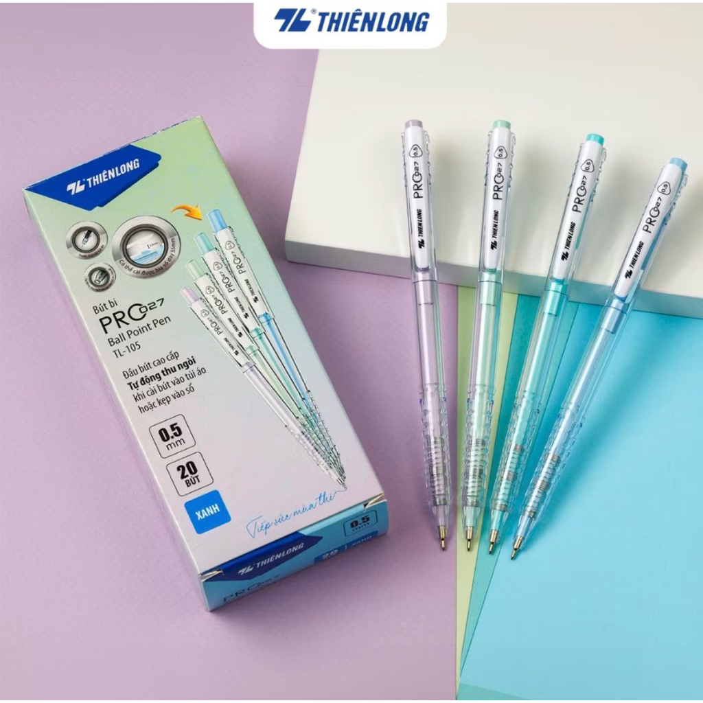 Bút bi Thiên Long Pro 027 TL-105 màu pastel ngòi 0.5mm - Bút bi viết bi tự động thu ngòi bút