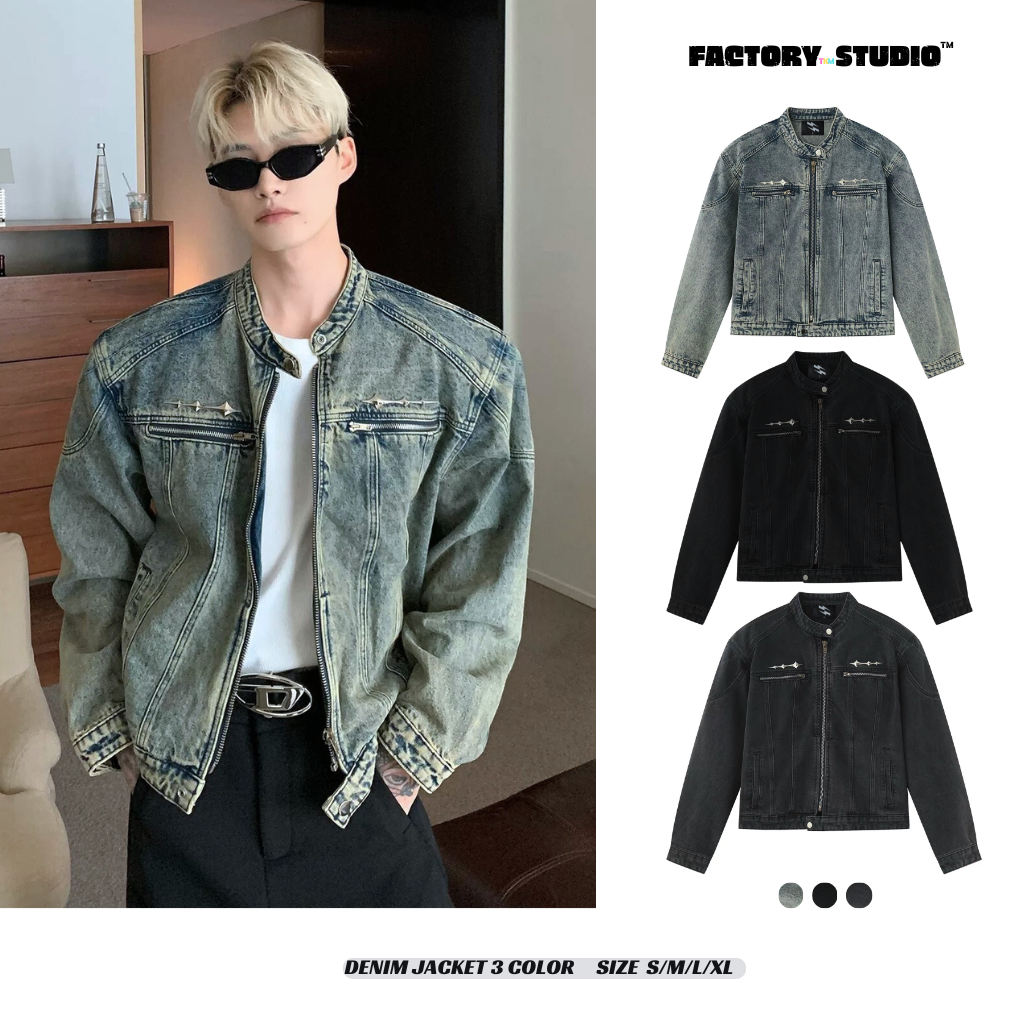 Áo Khoác Denim Jeans Form Boxy Dáng Crop Unisex - Dây Kéo 3 Colors