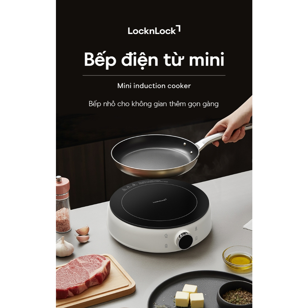 Bếp điện từ mini Locknlock  EJI126IVY - Công suất 1500W – Màu ngà