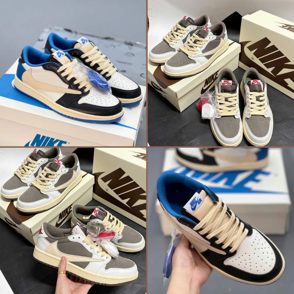 Giày Sneaker Travis Scott x JD1 cổ thấp màu Mocha nâu kem, xanh dương basic dễ phối đồ cho nam nữ | BigBuy360 - bigbuy360.vn