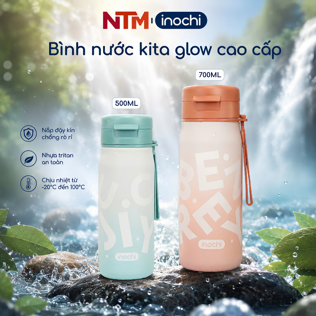 N1 Bình nước Kita Glow 500ml Inochi, thiết kế thông minh, trẻ trung, năng động, cao cấp