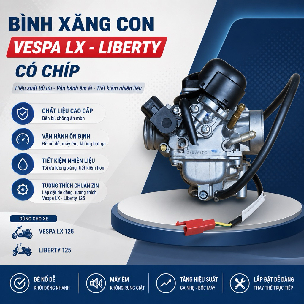 Bình Xăng Con xe Vespa LX 125/150 xăng cơ, Piaggio Fly 125 Tiết Kiệm Xăng