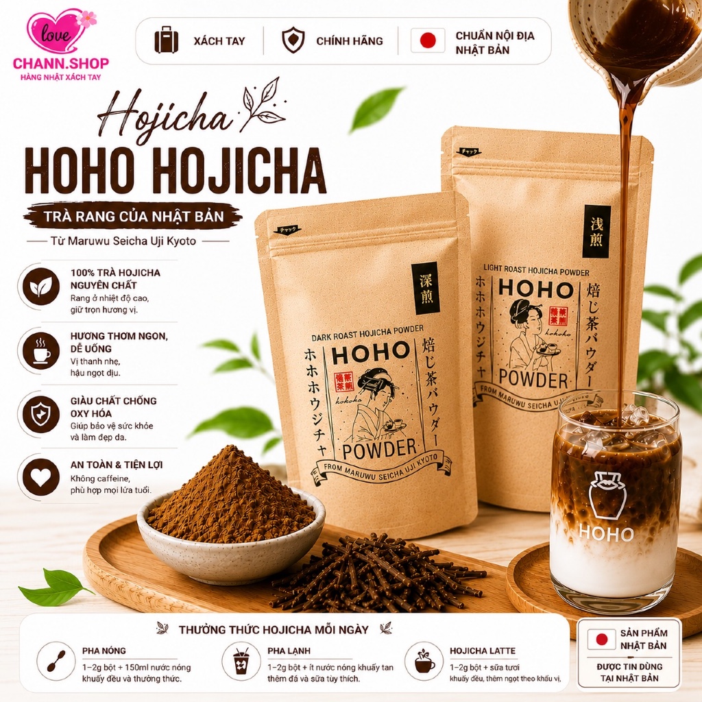 Mẫu Mới Hojicha Hãng Hoho Hojicha - Trà Rang Nội Địa Nhật Bản Dark roast ,light roast ,premium