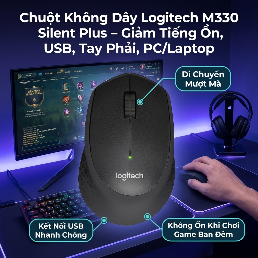 Chuột Không Dây Logitech M330 – Silent Plus Pin Bền, Click Mượt