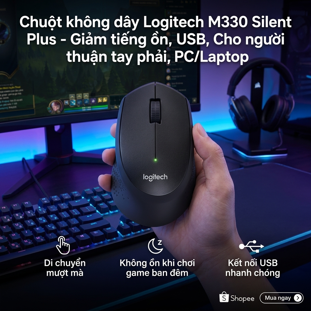 Chuột Logitech M330 Silent Plus – Làm Việc Không Tiếng Ồn, Dễ Sử Dụng